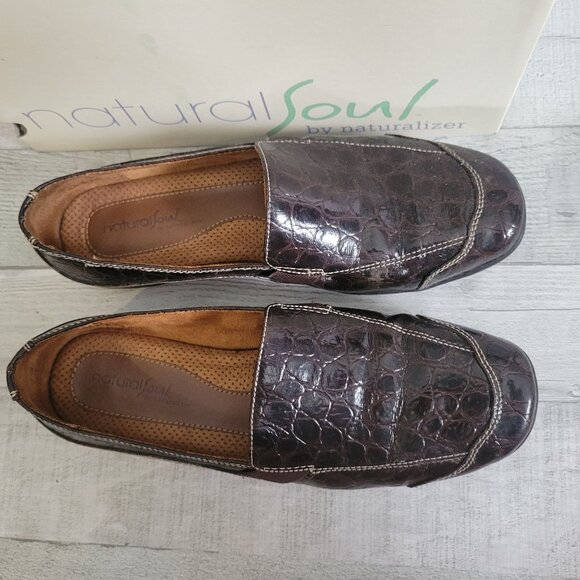 Natural Soul By Naturalizer Womens Brown Crocodile Pattern Slip-On Shoes Size 9W - Picture 2 of 6
